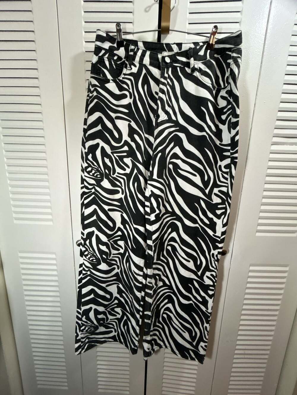 SHEIN Zebra Print Wide Leg Pants Size L Black White